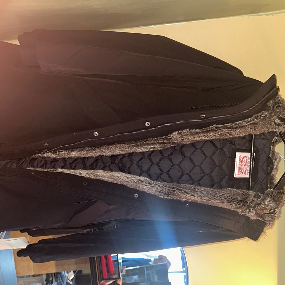 Levi's Black Quilted Jacket with Fur Trim